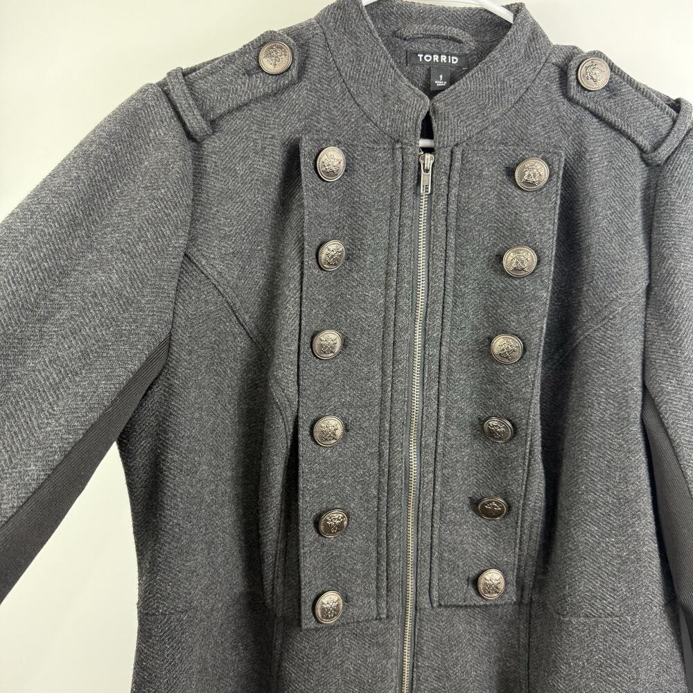 Torrid Gray Military Coat 1X Long A Line Wool Blend Full Zip Gorpcore Winter - Picture 7 of 16